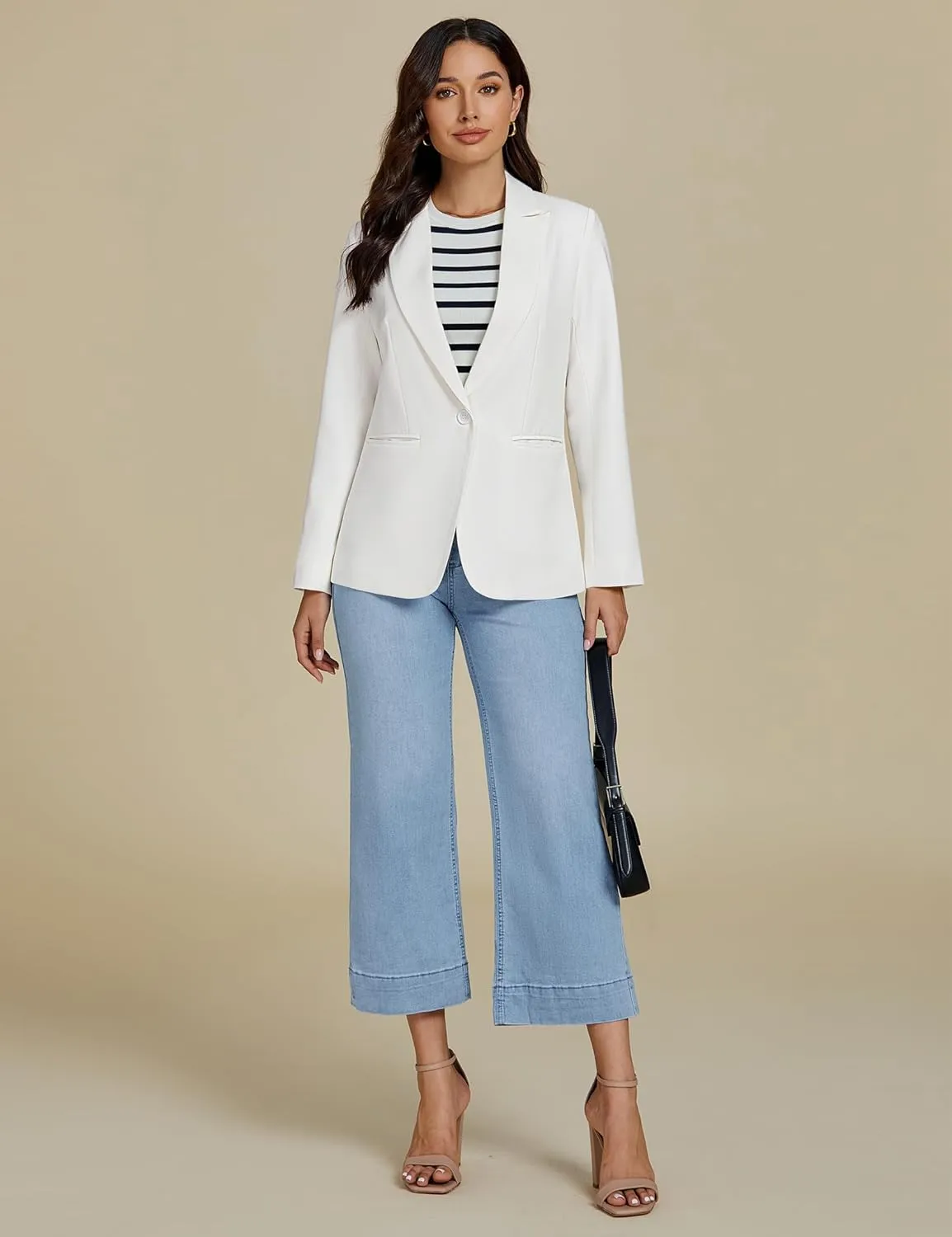 luvamia Dressy Blazers for Women Button Long Sleeve Lapel Business Casual Outfits Office Work Suit Blazer with Pockets