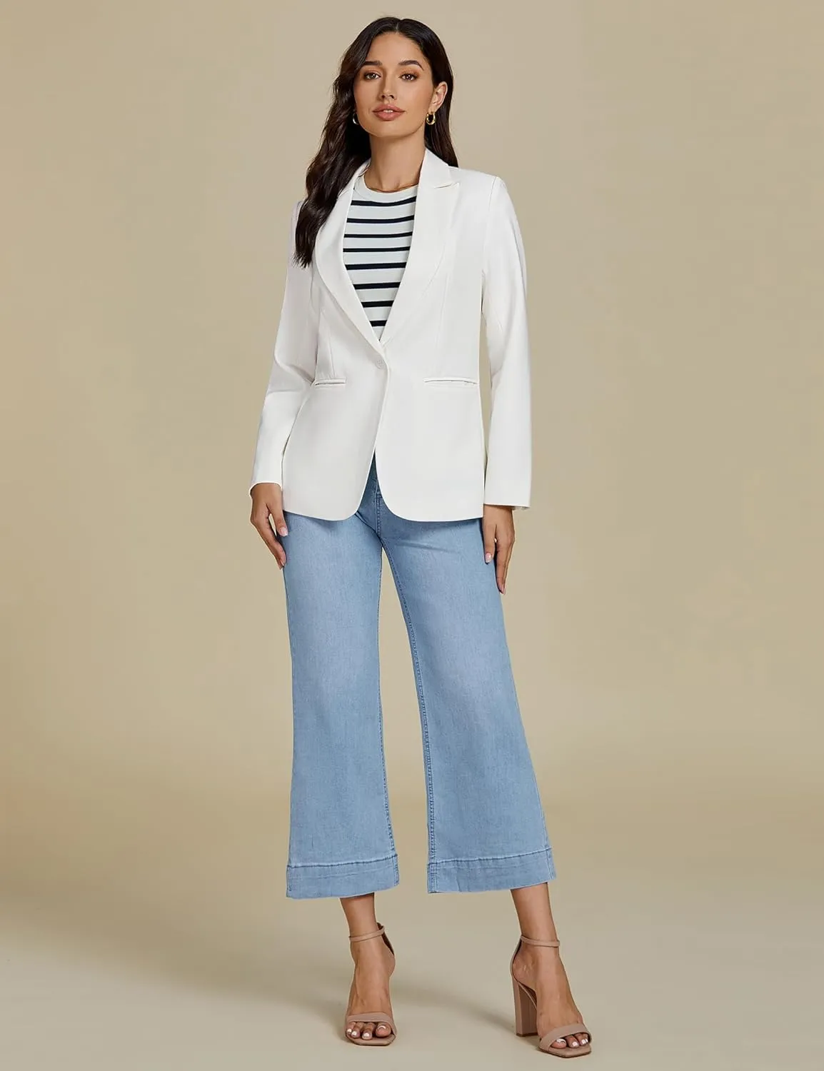 luvamia Dressy Blazers for Women Button Long Sleeve Lapel Business Casual Outfits Office Work Suit Blazer with Pockets
