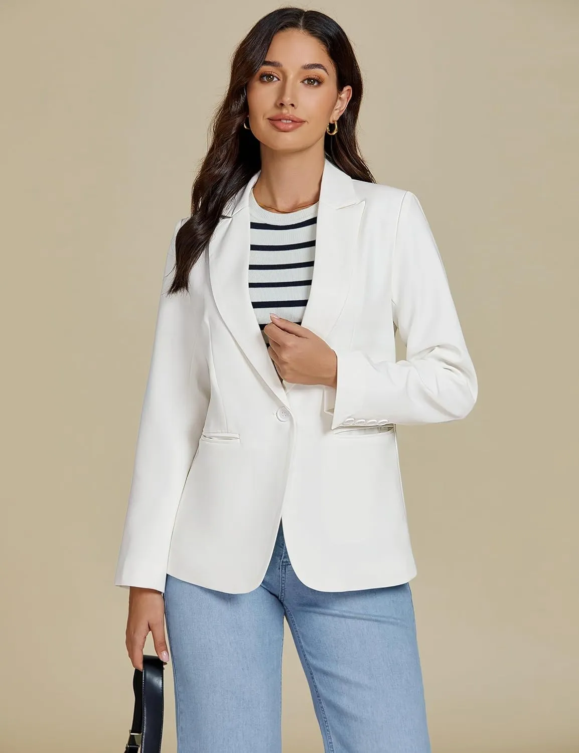 luvamia Dressy Blazers for Women Button Long Sleeve Lapel Business Casual Outfits Office Work Suit Blazer with Pockets
