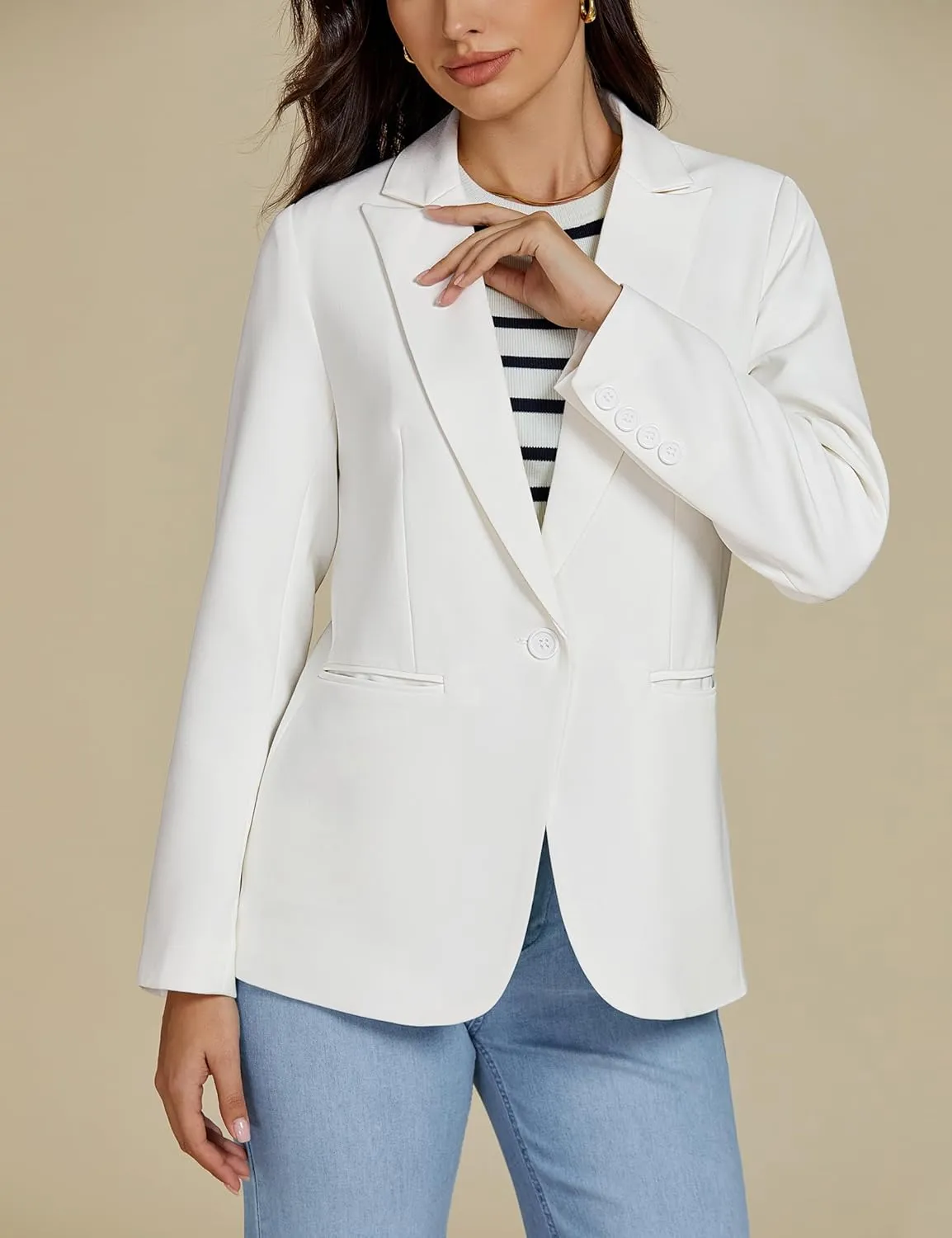 luvamia Dressy Blazers for Women Button Long Sleeve Lapel Business Casual Outfits Office Work Suit Blazer with Pockets
