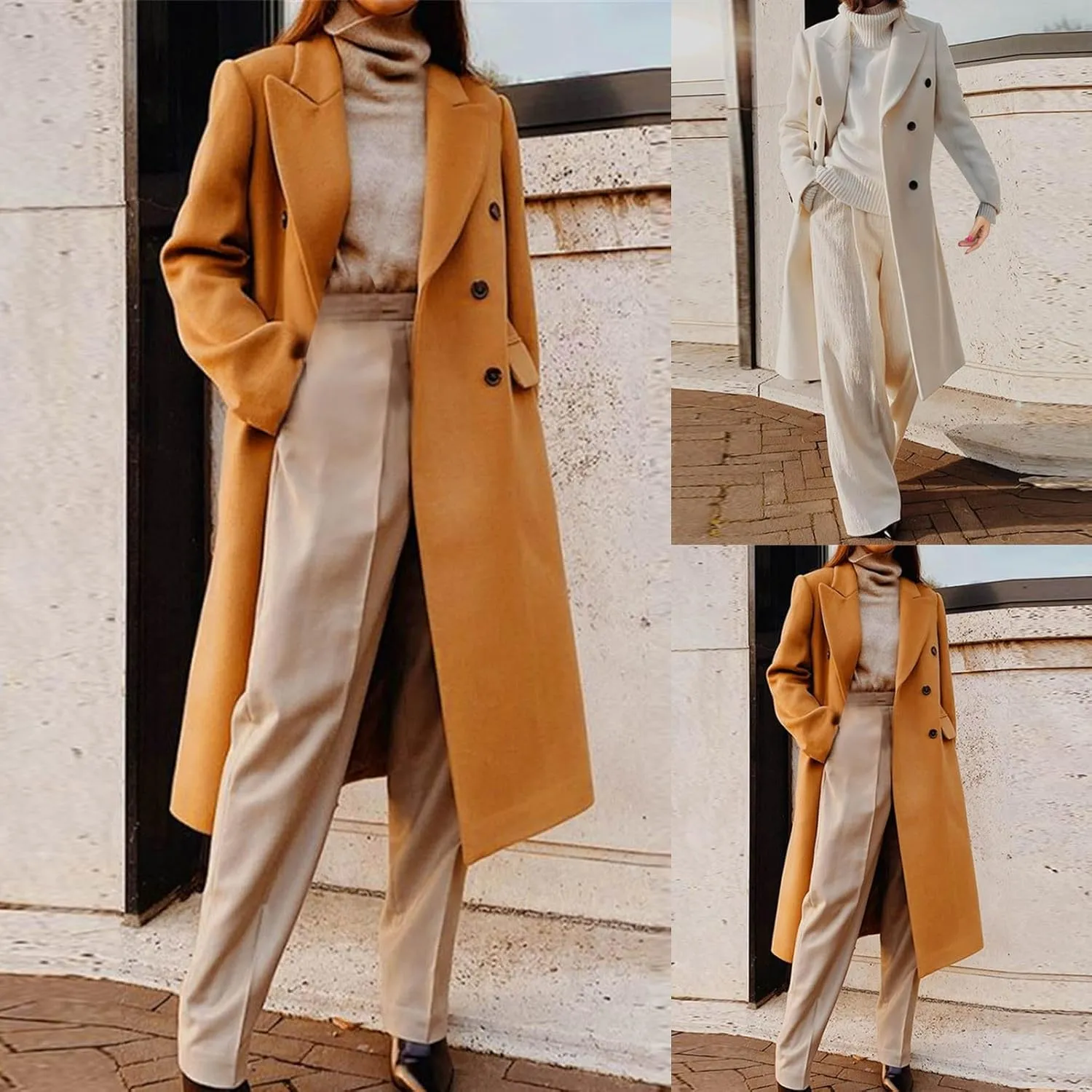 maisdgop Long Winter Coats for Women Long Sleeve Open Front Trench Coat Winter Straight Cardigan Jackets Button Outerwear