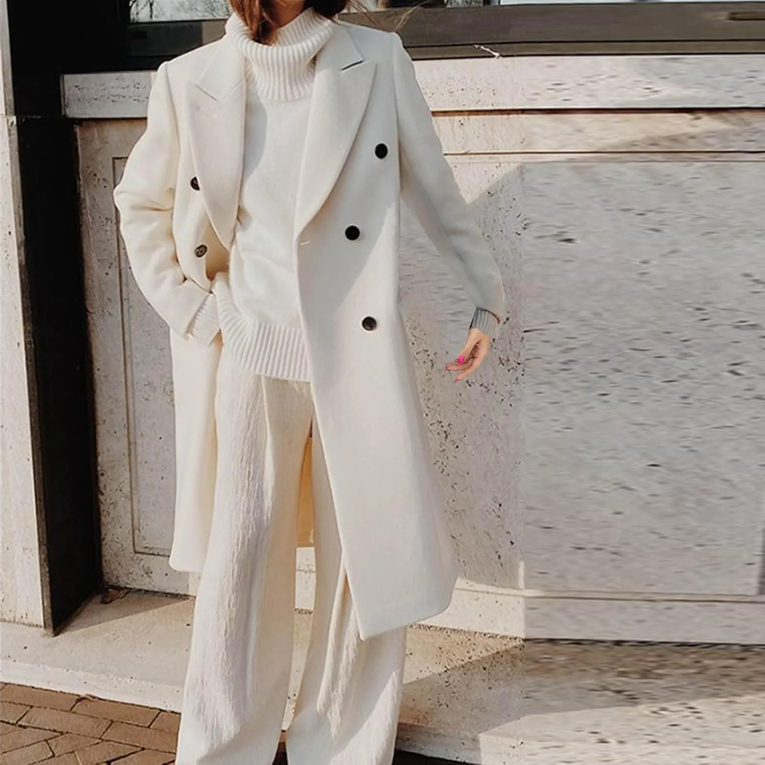 maisdgop Long Winter Coats for Women Long Sleeve Open Front Trench Coat Winter Straight Cardigan Jackets Button Outerwear