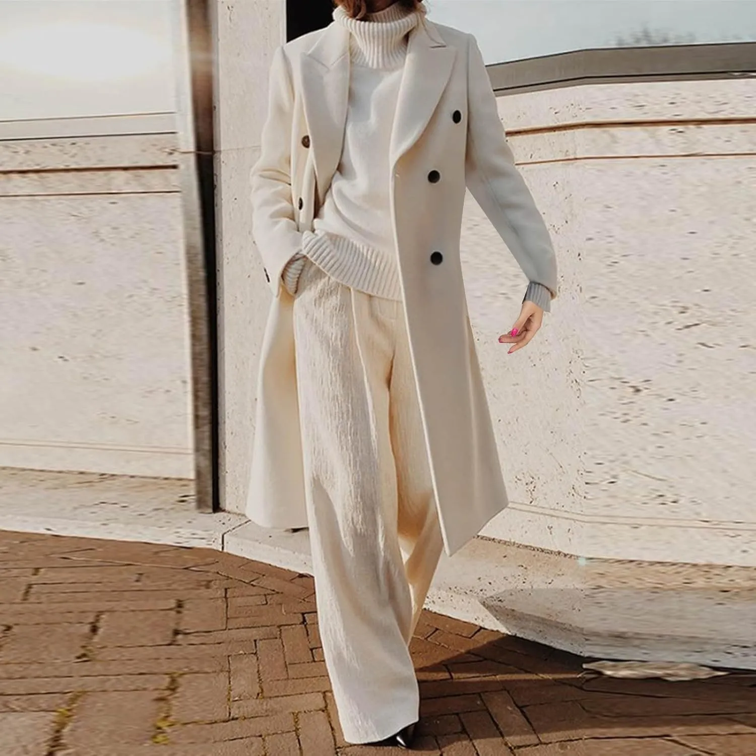 maisdgop Long Winter Coats for Women Long Sleeve Open Front Trench Coat Winter Straight Cardigan Jackets Button Outerwear