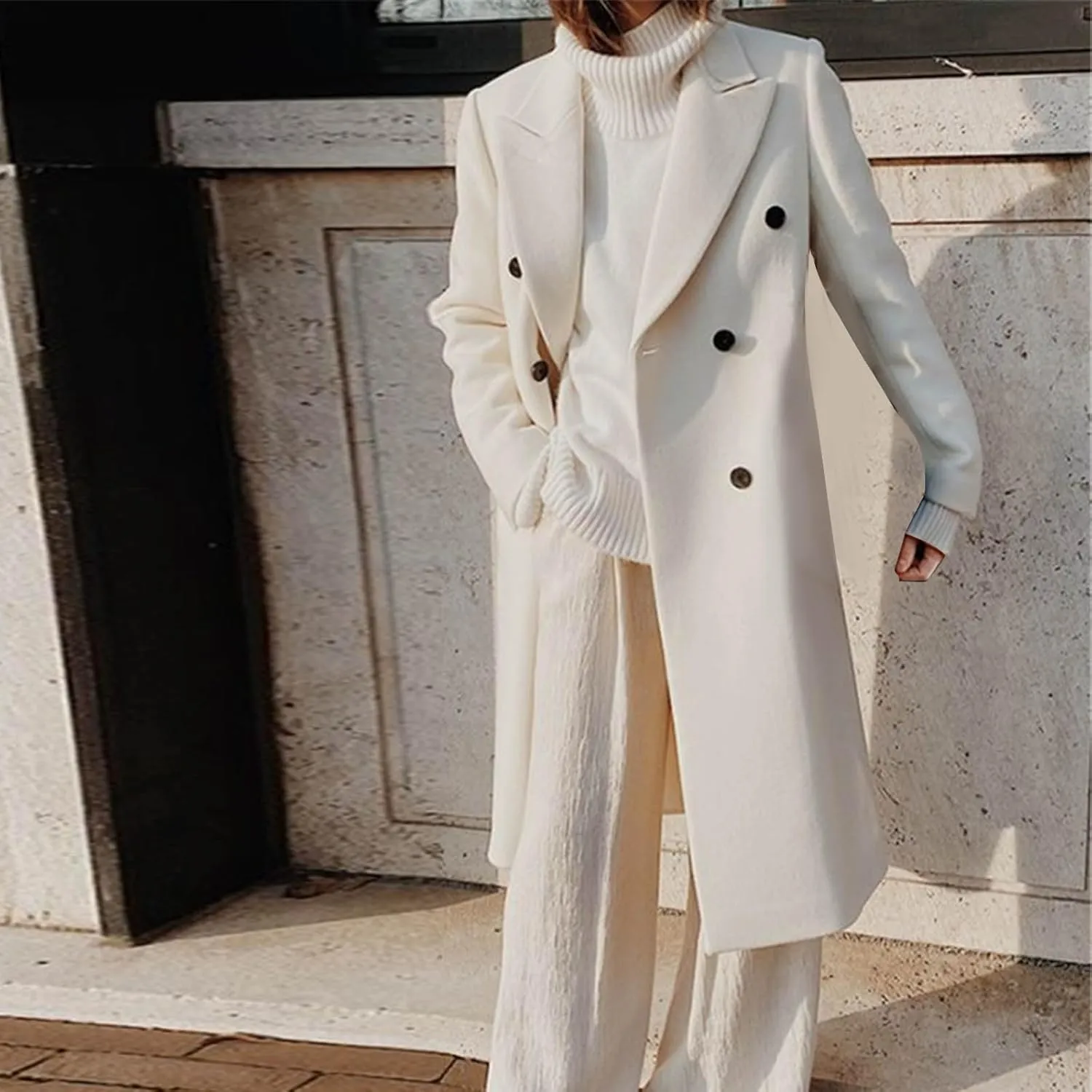 maisdgop Long Winter Coats for Women Long Sleeve Open Front Trench Coat Winter Straight Cardigan Jackets Button Outerwear