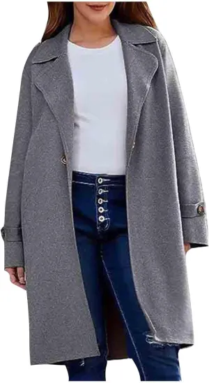 maisdgop Long Winter Coats for Women Long Sleeve Open Front Trench Coat Winter Straight Cardigan Jackets Button Outerwear