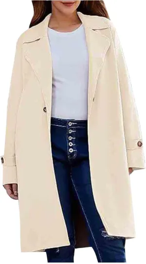 maisdgop Long Winter Coats for Women Long Sleeve Open Front Trench Coat Winter Straight Cardigan Jackets Button Outerwear