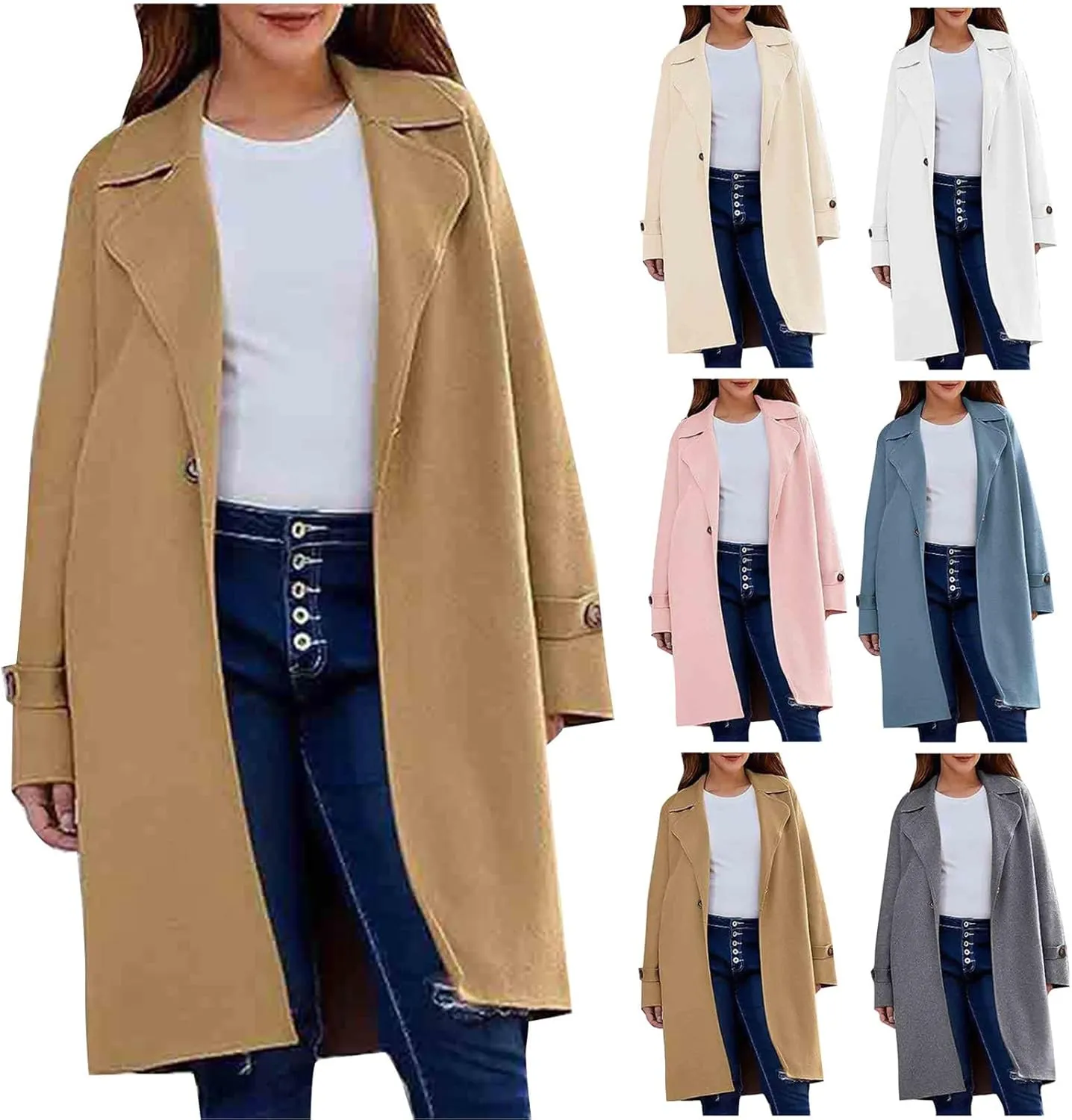 maisdgop Long Winter Coats for Women Long Sleeve Open Front Trench Coat Winter Straight Cardigan Jackets Button Outerwear