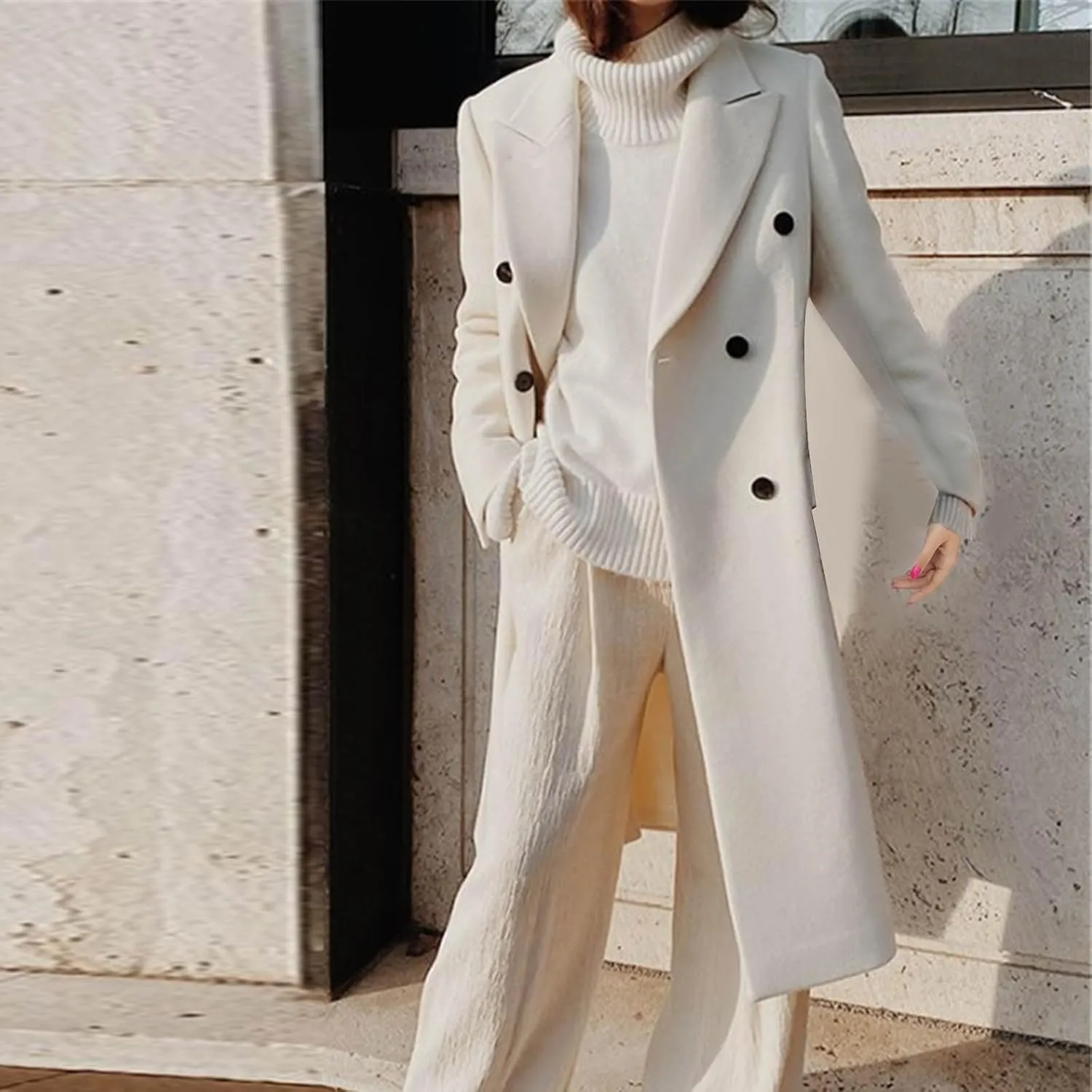 maisdgop Long Winter Coats for Women Long Sleeve Open Front Trench Coat Winter Straight Cardigan Jackets Button Outerwear