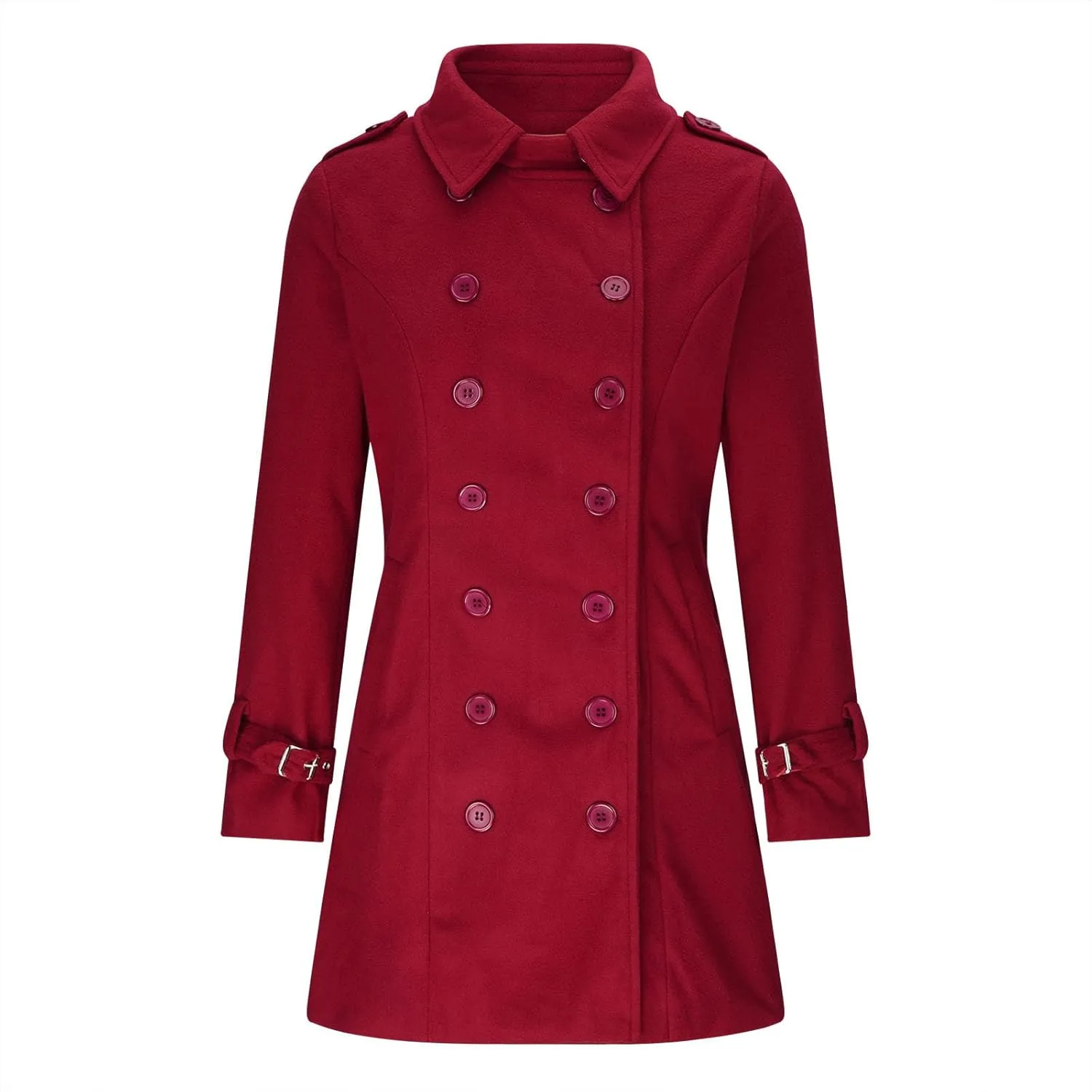 maisdgop Trench Coat for Women Long Sleeve Lapel Pea Coats Winter Double Breasted Windbreaker Casual Comfy Woolen Overcoat