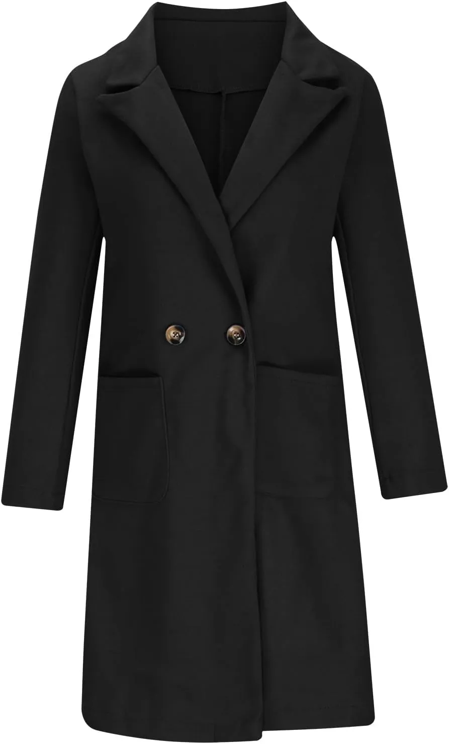 maisdgop Women's Trench Coat Winter Wool Blend Coats Trendy Double Breasted Lapel Jacket Open Front Windbreaker with Pockets