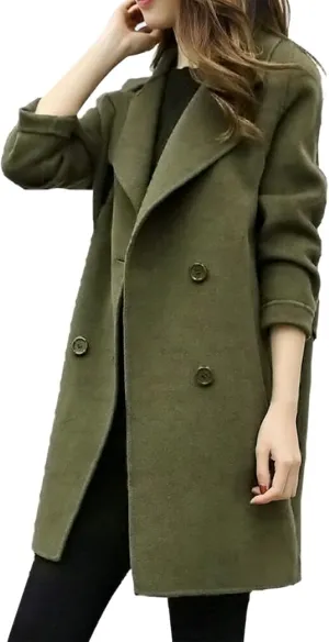 maisdgop Wool Trench Coat Women 2024 Fashion Button down Windbreaker Classic Belted Lapel Peacoats Winter Long Sleeve Coats