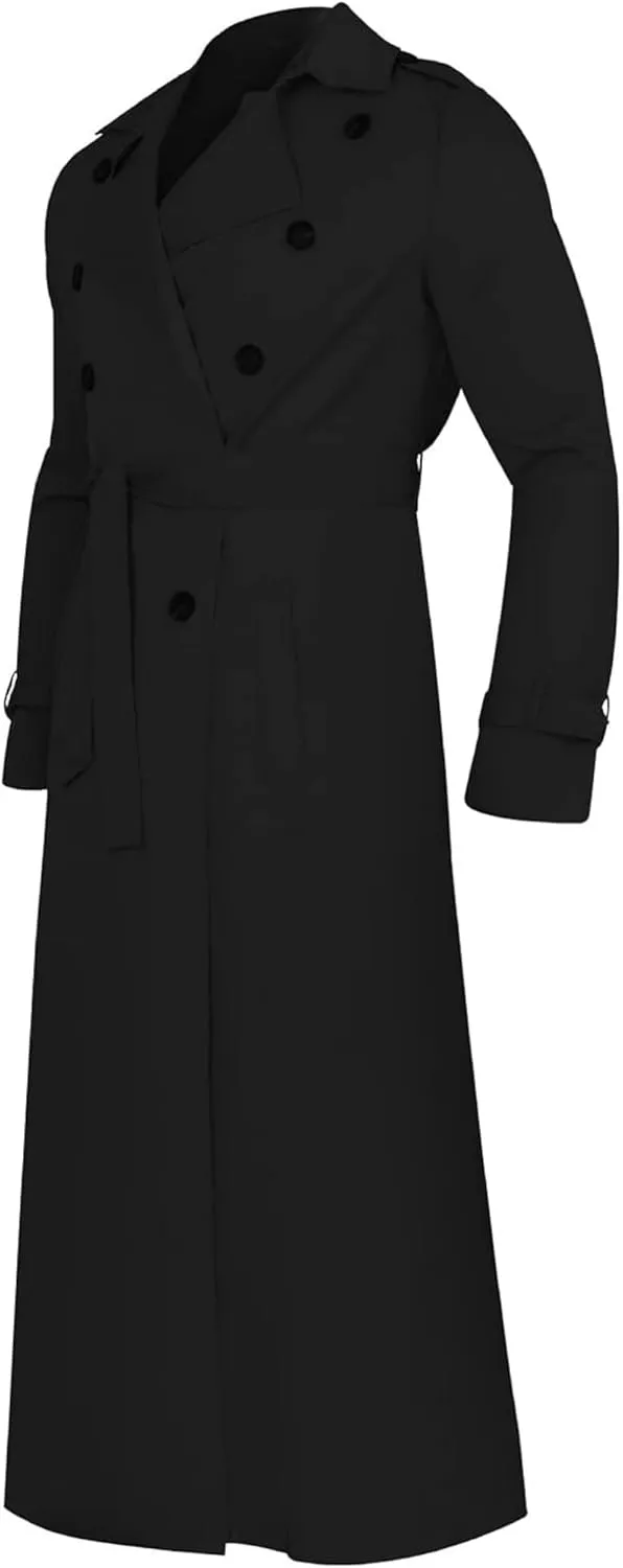 Man's Double Breasted Trench Coat Oversized Casual Loose Windbreaker Lapel Long Jacket Overcoat With Belt