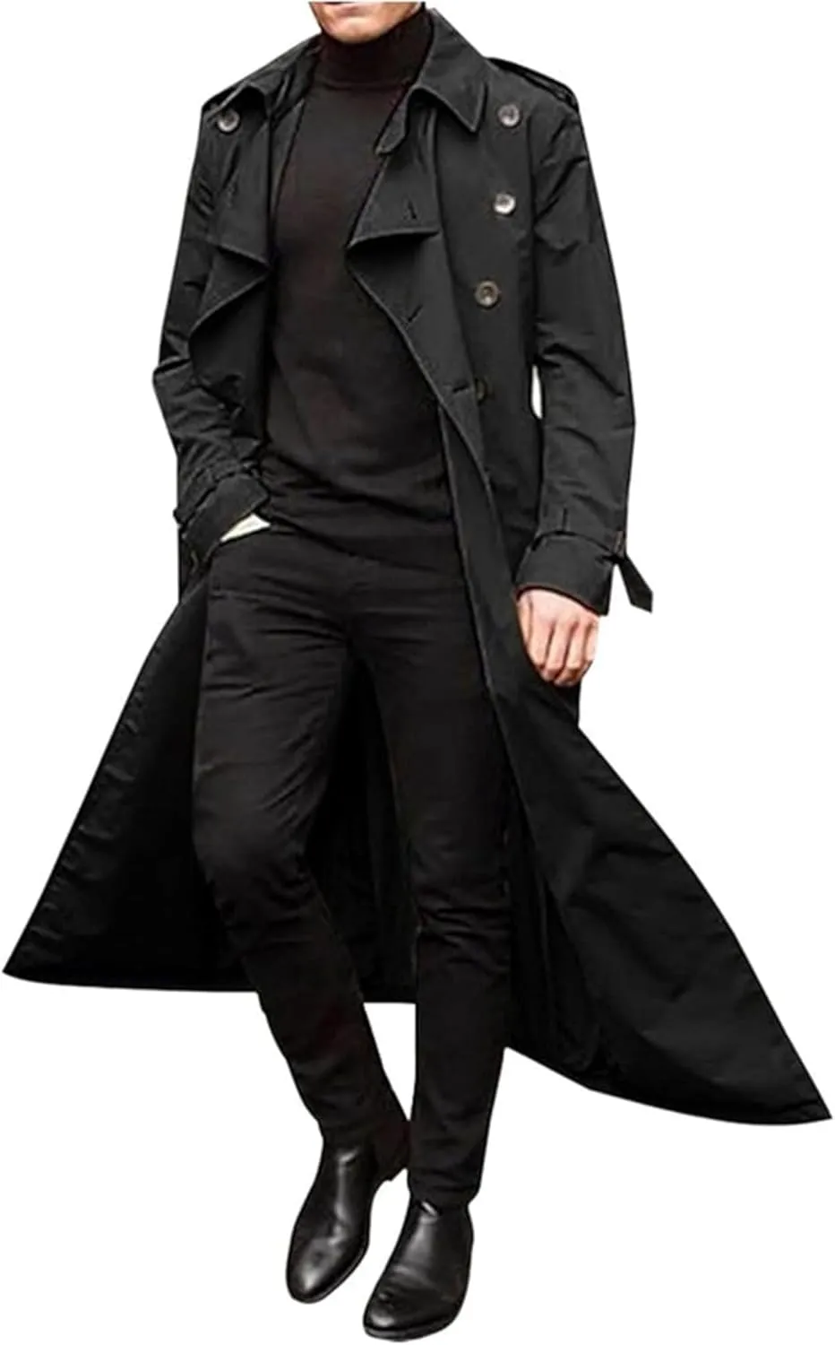 Man's Double Breasted Trench Coat Oversized Casual Loose Windbreaker Lapel Long Jacket Overcoat With Belt