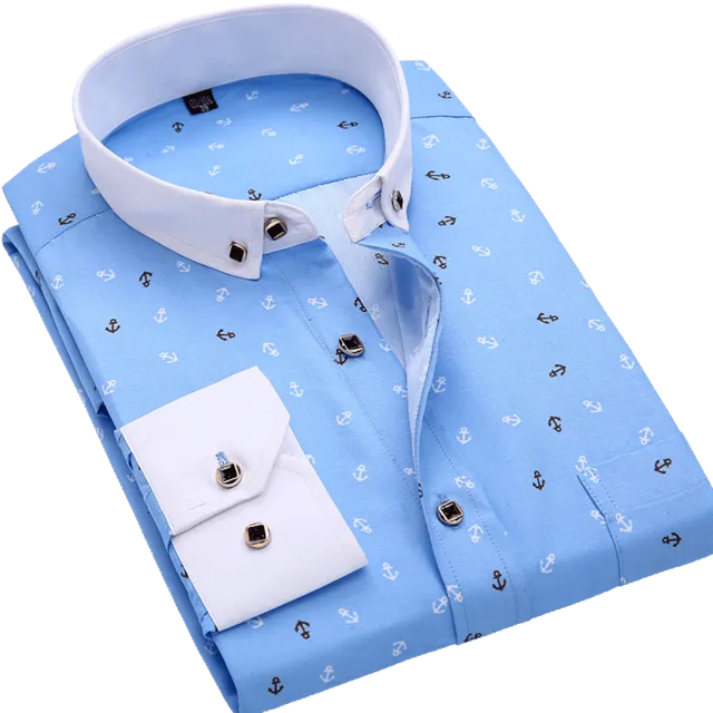 Men Shirt Long Sleeve Floral Printing Plaid Fashion Pocket Casual Shirts. 100% Polyester Soft Comfortable Men Shirt.