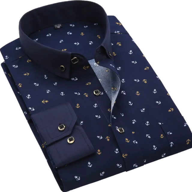 Men Shirt Long Sleeve Floral Printing Plaid Fashion Pocket Casual Shirts. 100% Polyester Soft Comfortable Men Shirt.