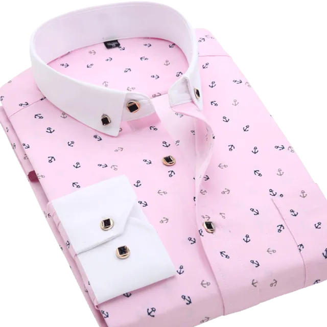Men Shirt Long Sleeve Floral Printing Plaid Fashion Pocket Casual Shirts. 100% Polyester Soft Comfortable Men Shirt.