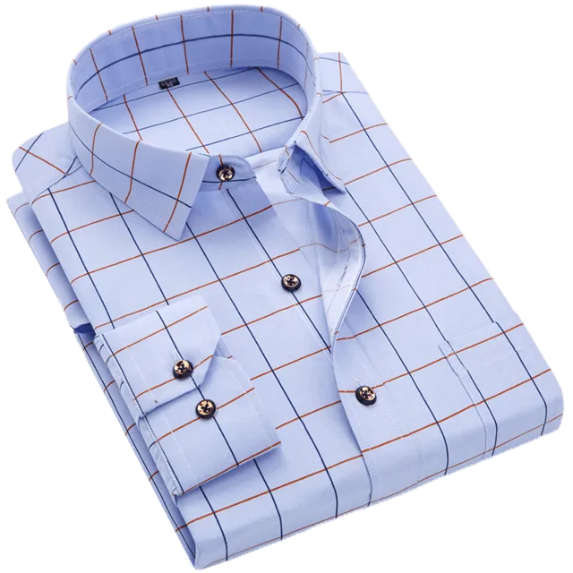 Men Shirt Long Sleeve Floral Printing Plaid Fashion Pocket Casual Shirts. 100% Polyester Soft Comfortable Men Shirt.
