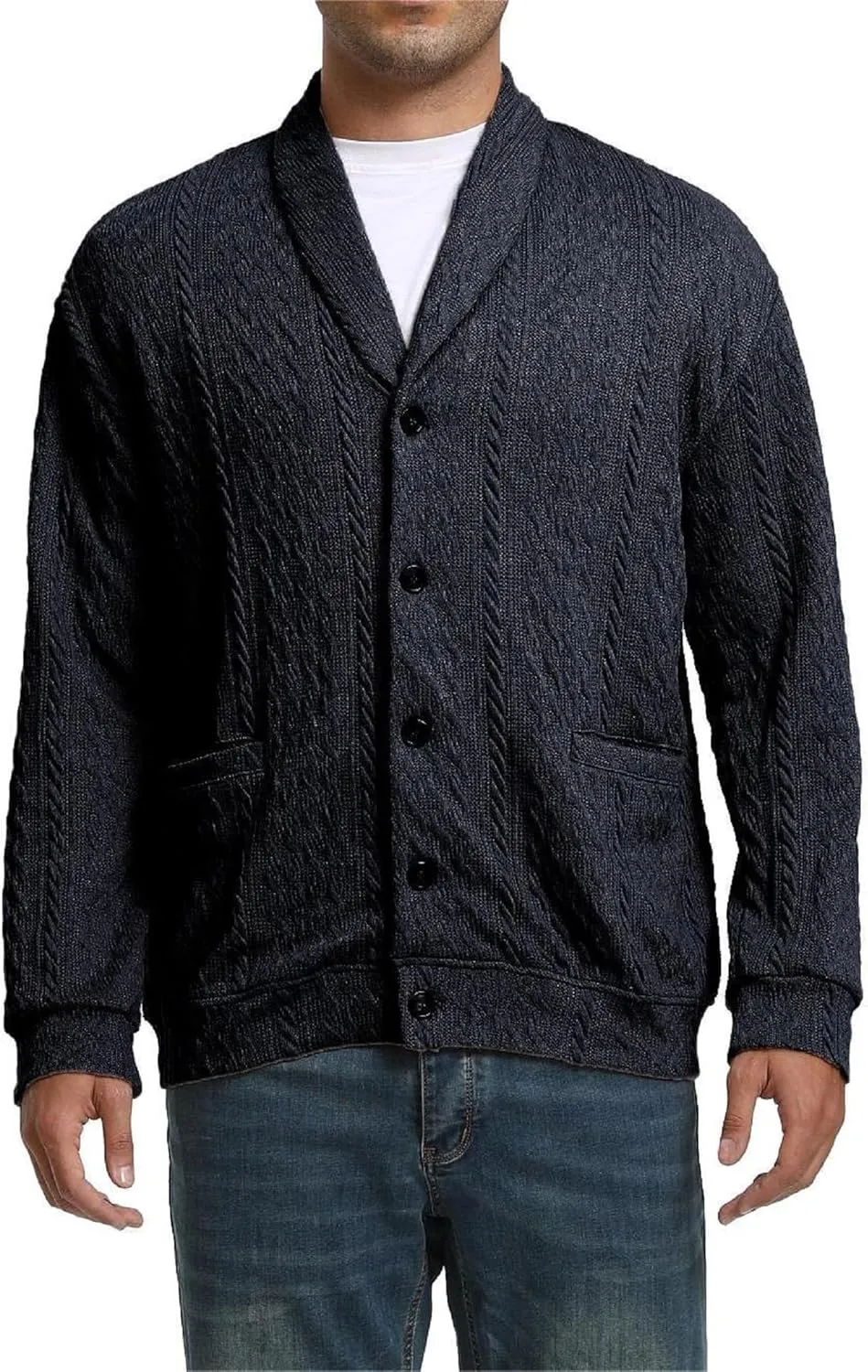 Mens Cardigan Outwear Casual Shawl Collar Open Front Button Down Sweaters with Pockets
