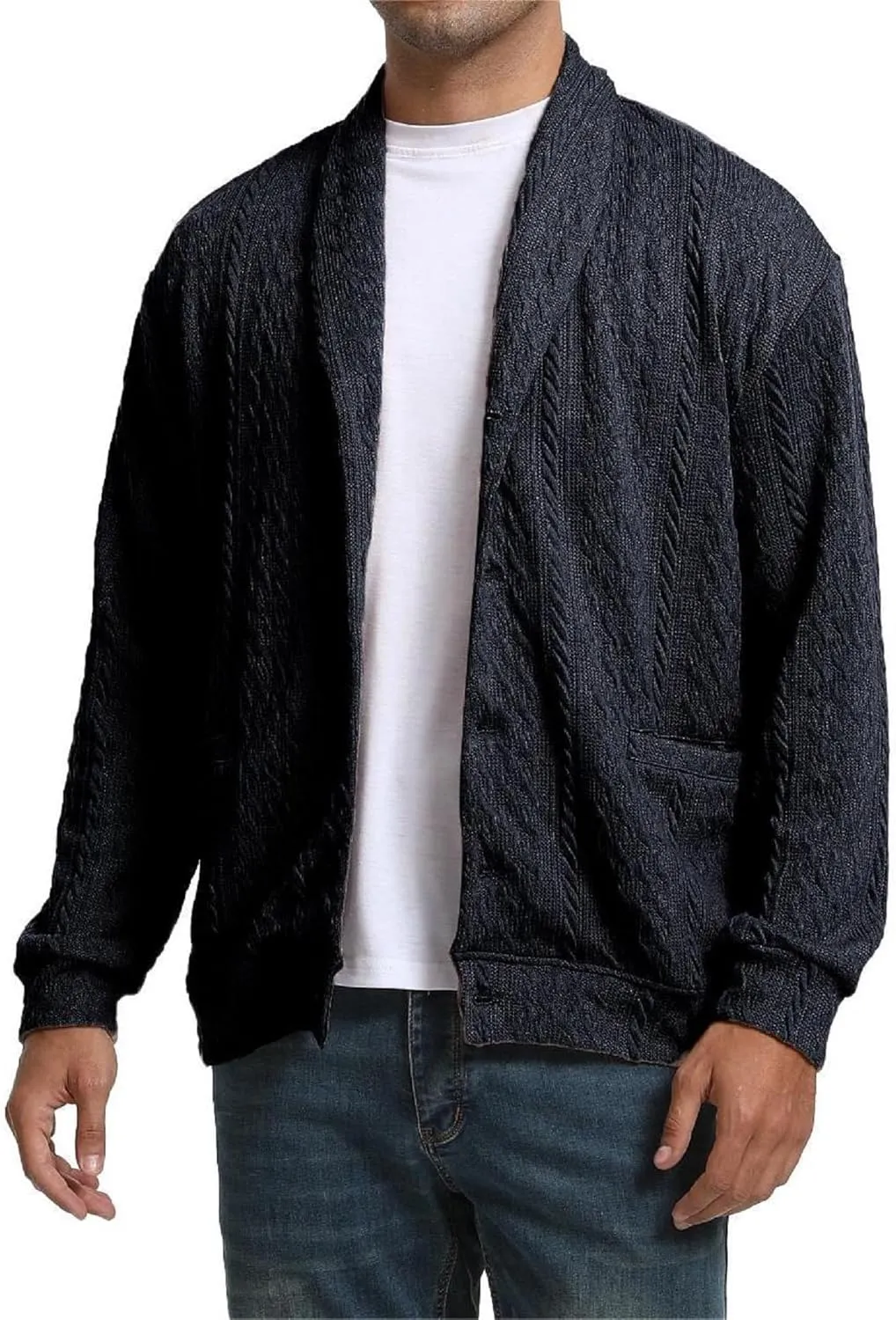 Mens Cardigan Outwear Casual Shawl Collar Open Front Button Down Sweaters with Pockets