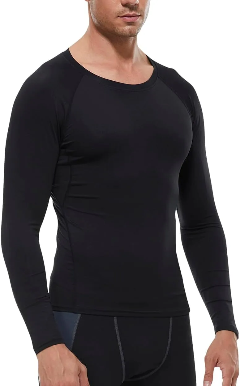 Men's Sports Base Layers, Athletic Long Sleeve Compression Thermal Undershirts Basic Crewneck Tops Slim Workout Shirts