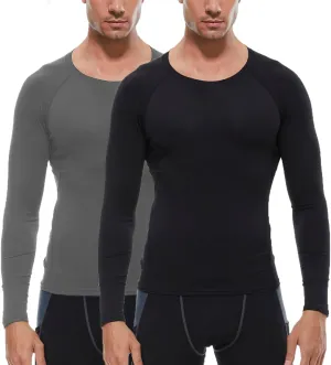Men's Sports Base Layers, Athletic Long Sleeve Compression Thermal Undershirts Basic Crewneck Tops Slim Workout Shirts