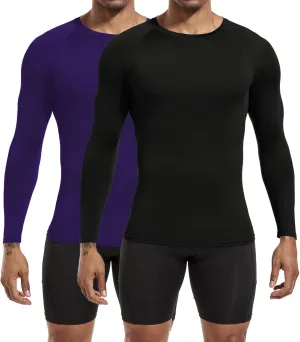 Men's Sports Base Layers, Athletic Long Sleeve Compression Thermal Undershirts Basic Crewneck Tops Slim Workout Shirts