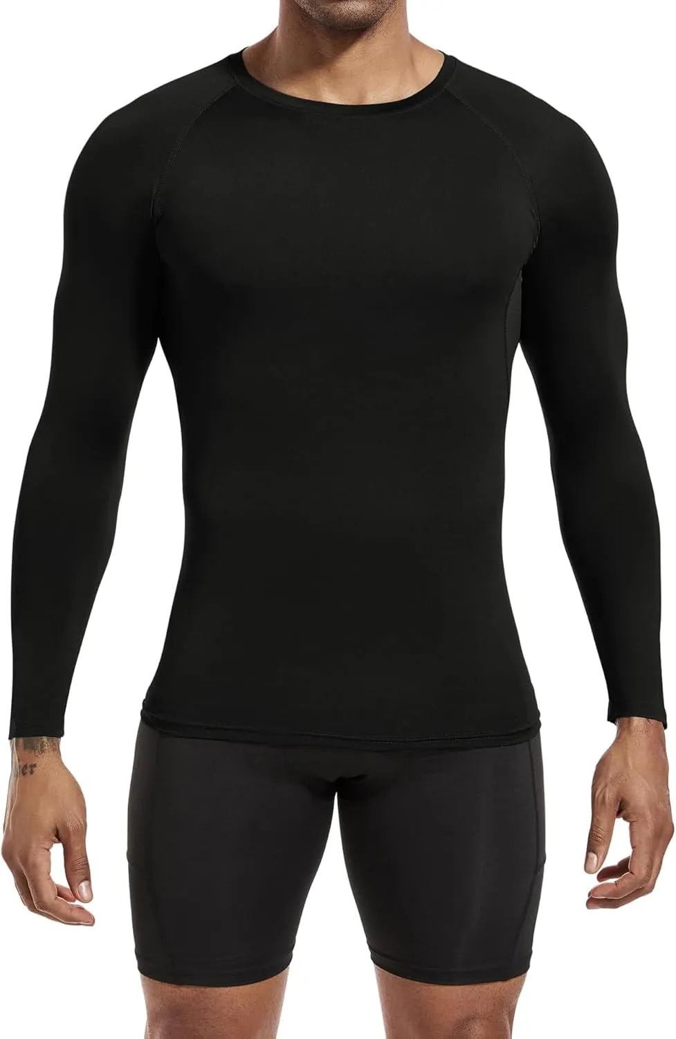Men's Sports Base Layers, Athletic Long Sleeve Compression Thermal Undershirts Basic Crewneck Tops Slim Workout Shirts