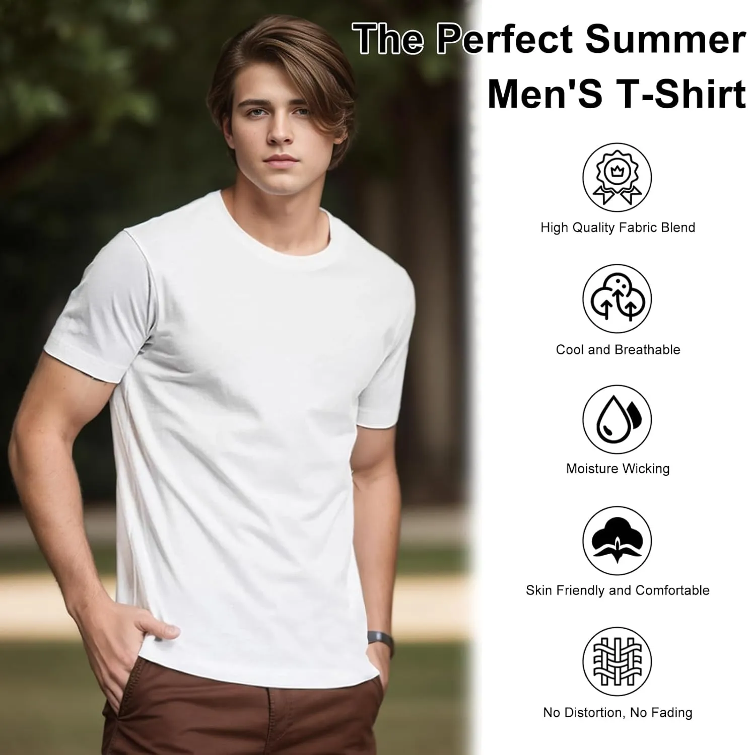 Mens T-Shirts Short Sleeve Stretch Moisture-Wicking Crewneck Cotton Shirt for Man Athletic Running Gym Workout