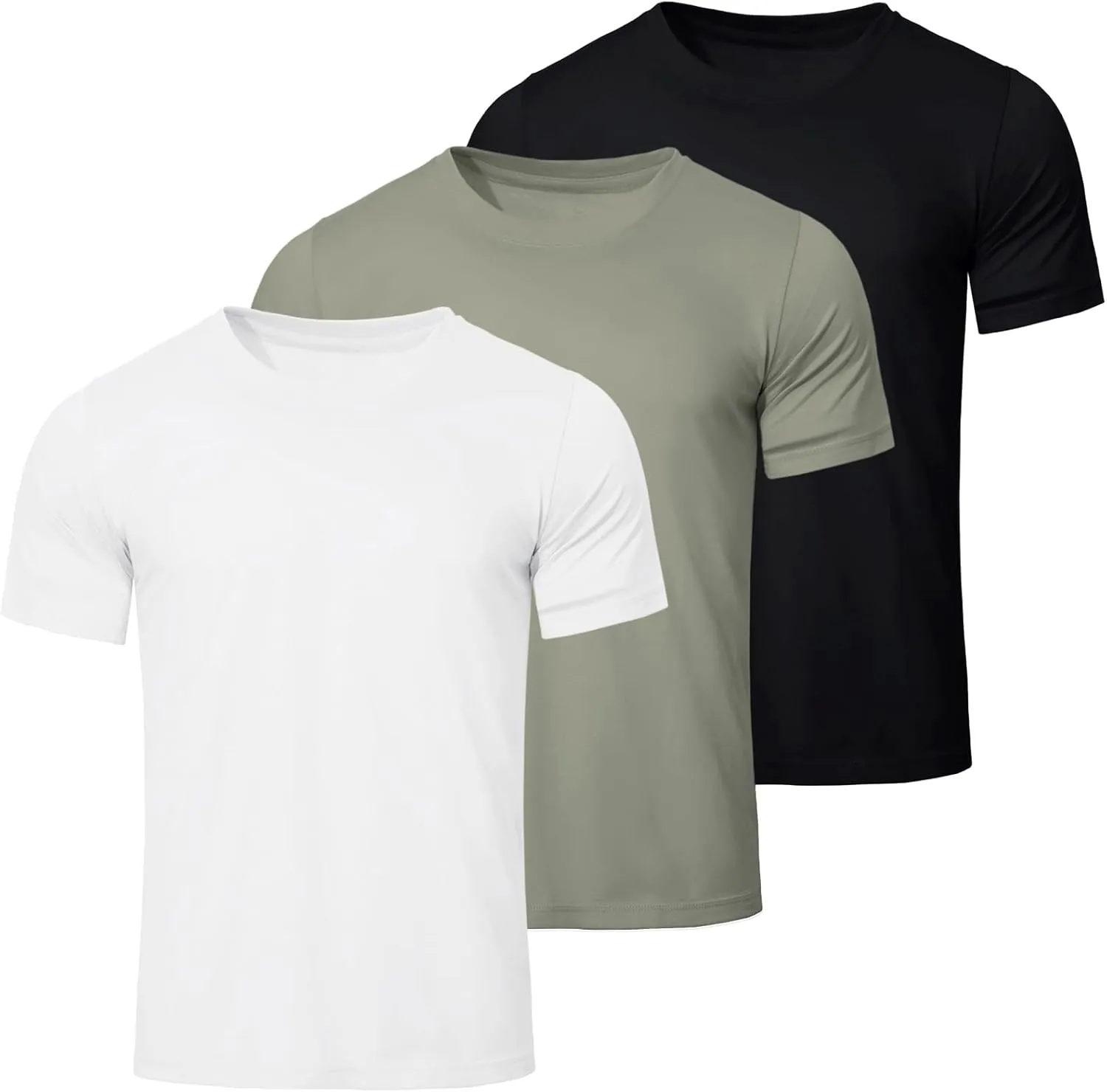 Mens T-Shirts Short Sleeve Stretch Moisture-Wicking Crewneck Cotton Shirt for Man Athletic Running Gym Workout