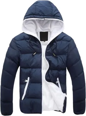 Mens Winter Coat Zipper Fashion Fall Casual Loose Fit Coats Thickened Cotton Padded Warm Hood Jacket Outwear