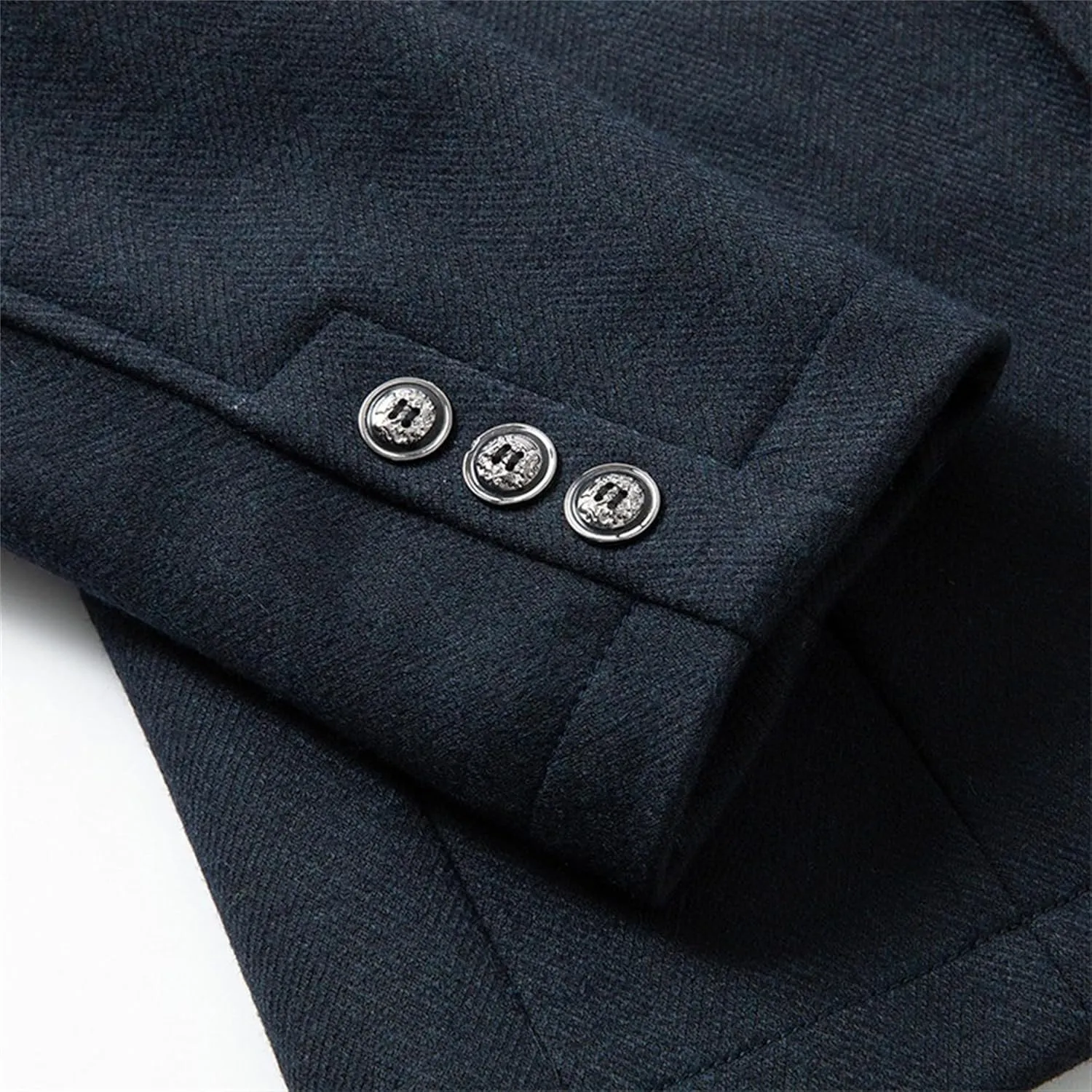 Mens Wool Blend Blazer Jacket Single Breasted Business Blazer Jacket Stand Collar Wool Blend Coat Wih Pockets