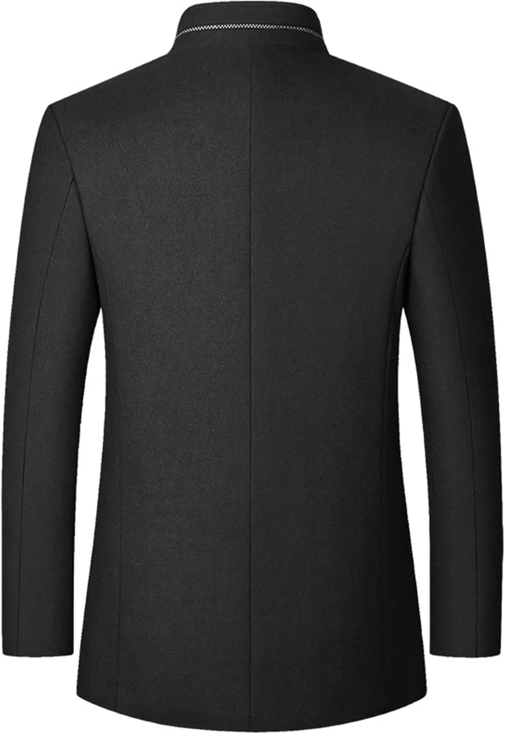 Mens Wool Blend Blazer Jacket Single Breasted Business Blazer Jacket Stand Collar Wool Blend Coat Wih Pockets