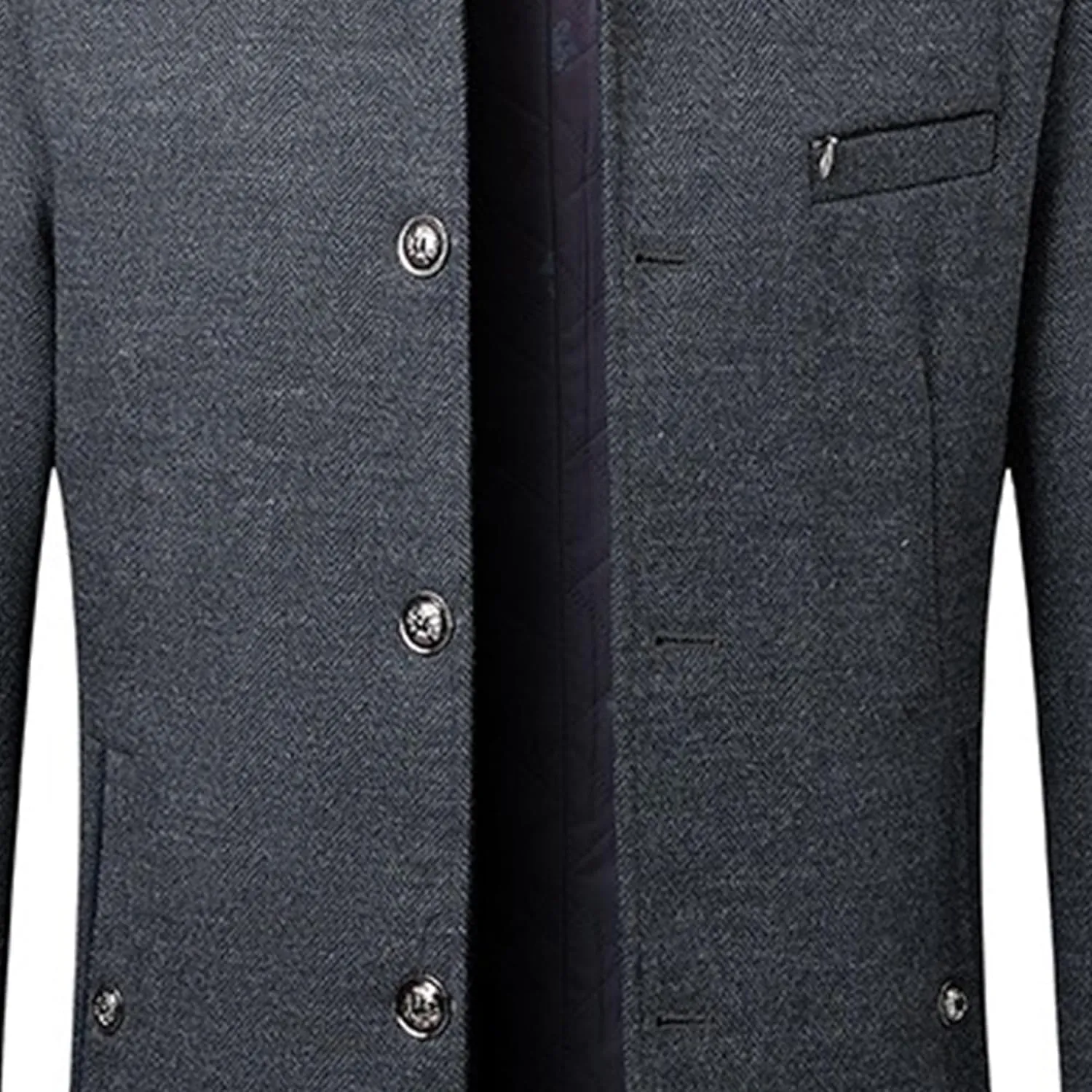 Mens Wool Blend Blazer Jacket Single Breasted Business Blazer Jacket Stand Collar Wool Blend Coat Wih Pockets