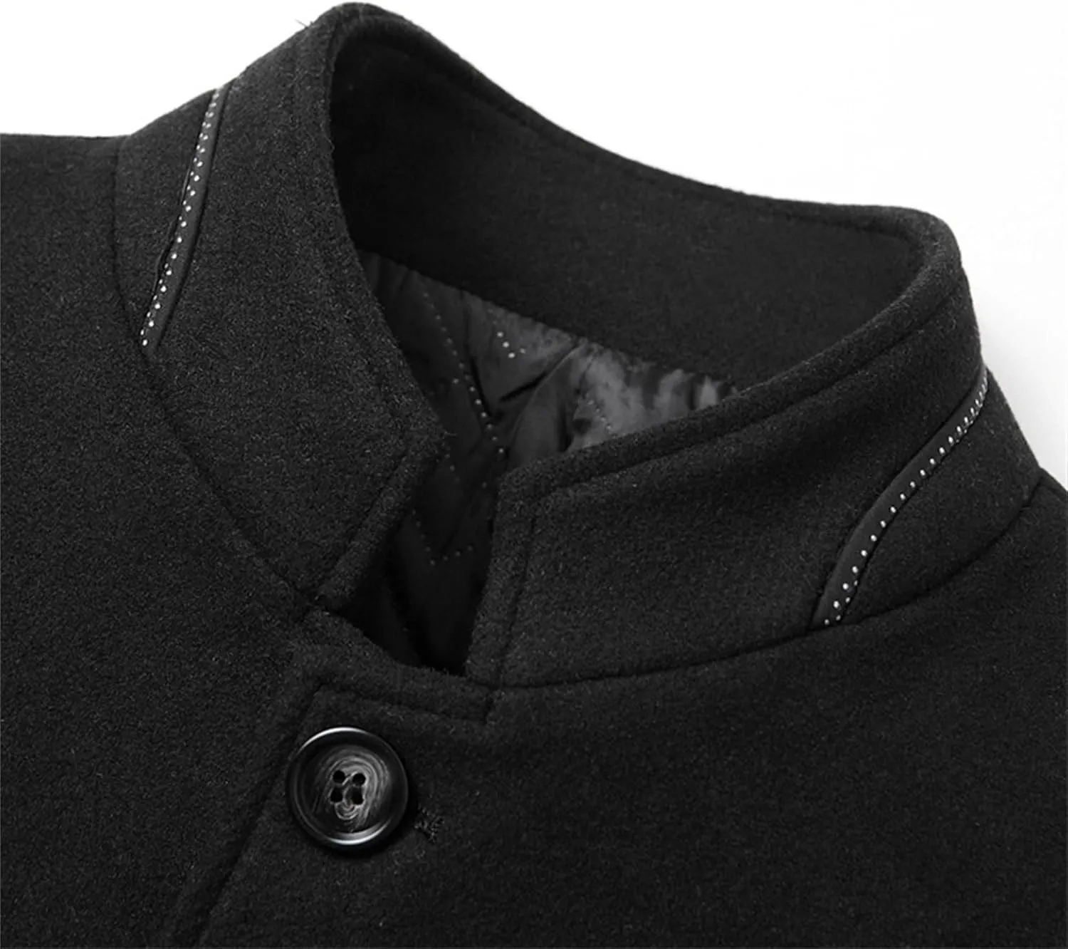 Mens Wool Blend Blazer Jacket Single Breasted Business Blazer Jacket Stand Collar Wool Blend Coat Wih Pockets
