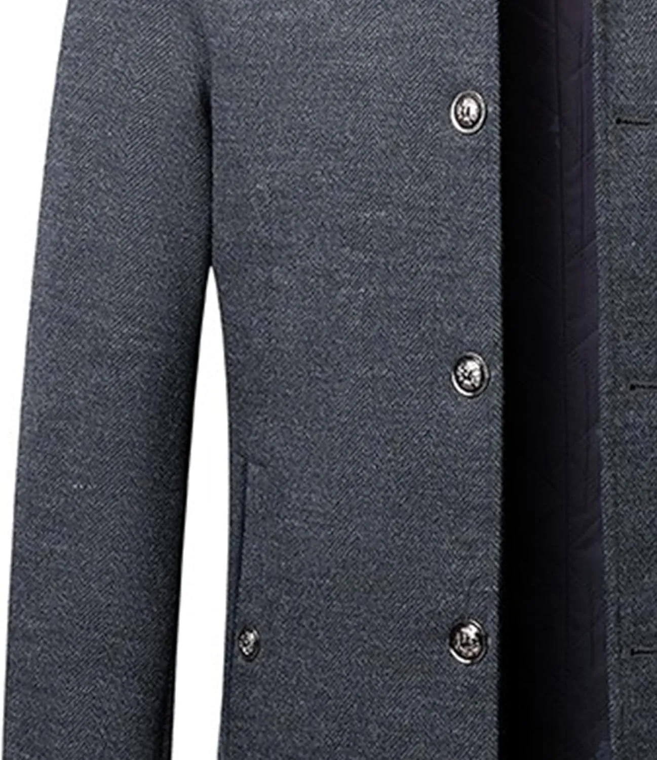 Mens Wool Blend Blazer Jacket Single Breasted Business Blazer Jacket Stand Collar Wool Blend Coat Wih Pockets