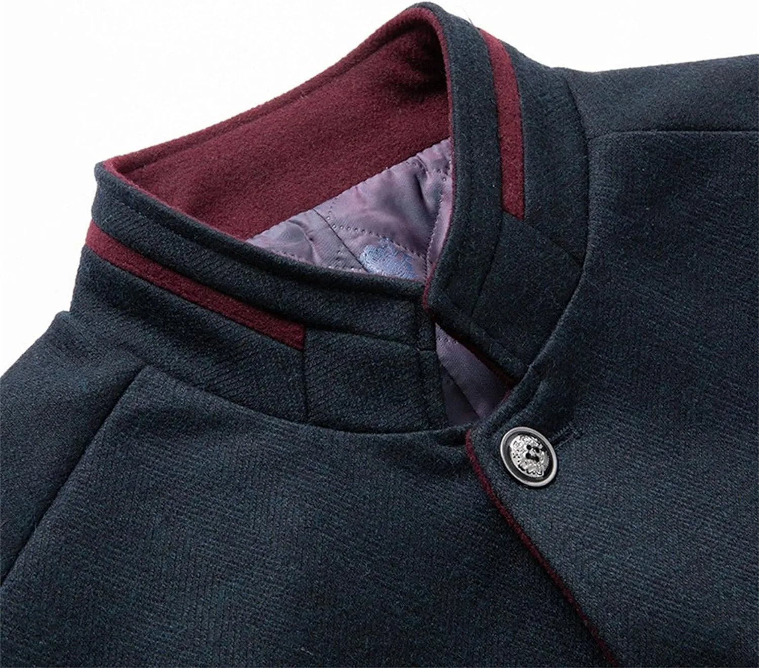 Mens Wool Blend Blazer Jacket Single Breasted Business Blazer Jacket Stand Collar Wool Blend Coat Wih Pockets