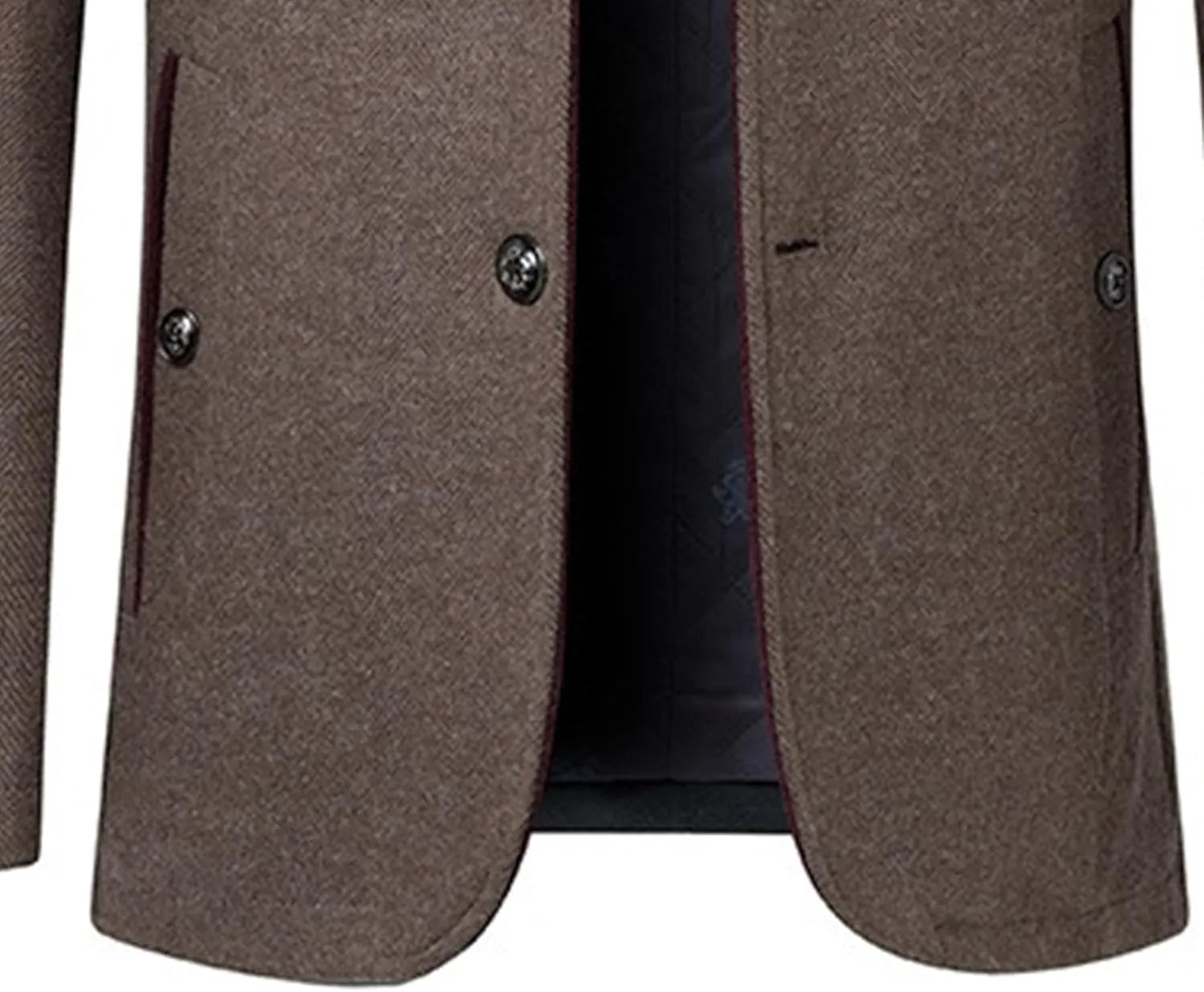Mens Wool Blend Blazer Jacket Single Breasted Business Blazer Jacket Stand Collar Wool Blend Coat Wih Pockets