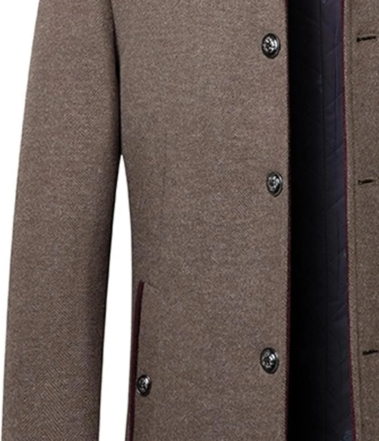Mens Wool Blend Blazer Jacket Single Breasted Business Blazer Jacket Stand Collar Wool Blend Coat Wih Pockets