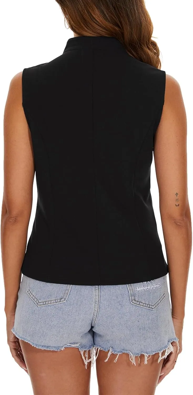 MINTLIMIT Women Button Front Sleeveless Blazer Vest Summer Casual Notch Collar Office Lightweight Vests Blazers with Pockets