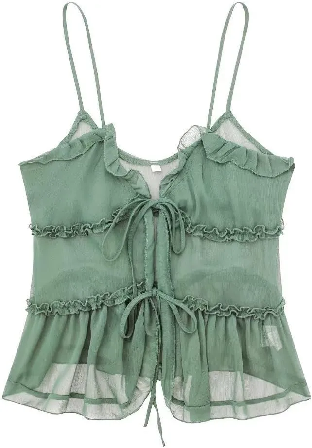 MOLERFO Womens Camisole Tops Tees Tank Elegant Ladies Cami Tops Y2k Halter Neck Sexy Crop Top Vest (Green,Small)