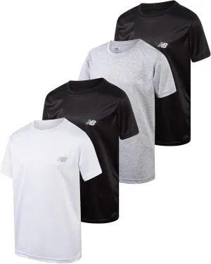 New Balance Boys' Active T-Shirts - 4 Pack Short Sleeve Crew Neck Athletic Performance Dry Fit Shirts for Boys (Sizes: 4-20)