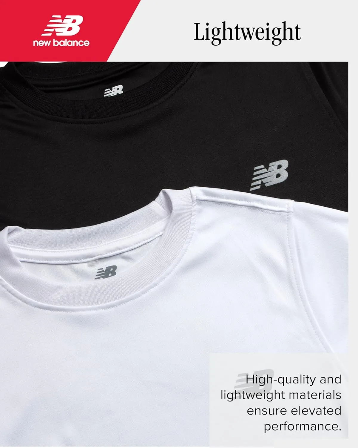 New Balance Boys' Active T-Shirts - 4 Pack Short Sleeve Crew Neck Athletic Performance Dry Fit Shirts for Boys (Sizes: 4-20)