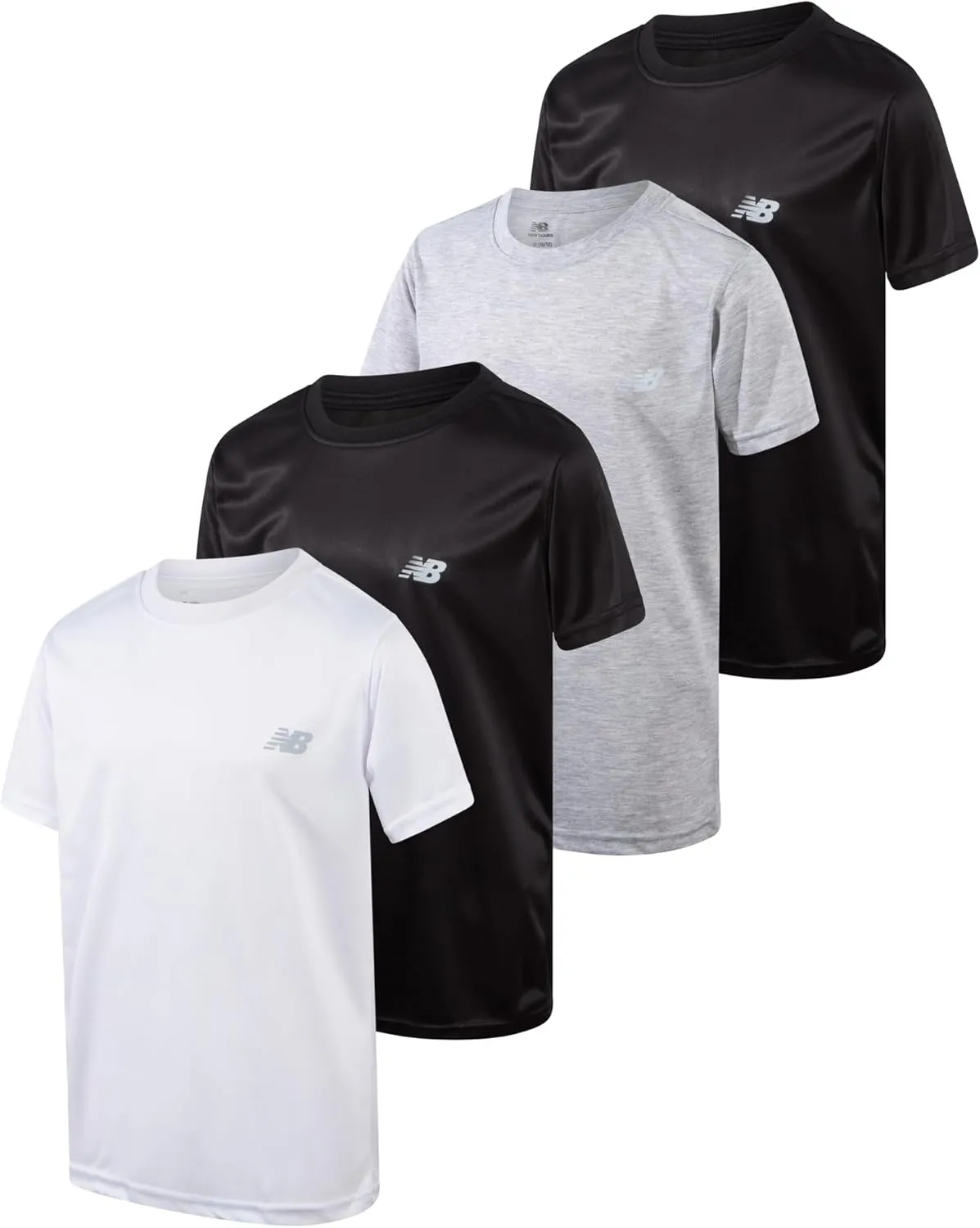 New Balance Boys' Active T-Shirts - 4 Pack Short Sleeve Crew Neck Athletic Performance Dry Fit Shirts for Boys (Sizes: 4-20)