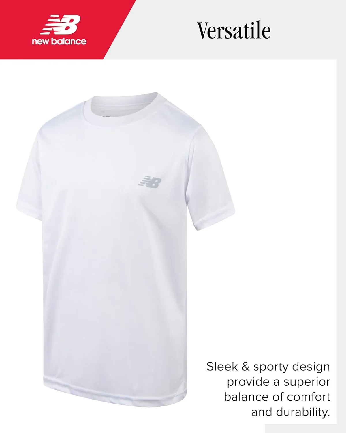 New Balance Boys' Active T-Shirts - 4 Pack Short Sleeve Crew Neck Athletic Performance Dry Fit Shirts for Boys (Sizes: 4-20)