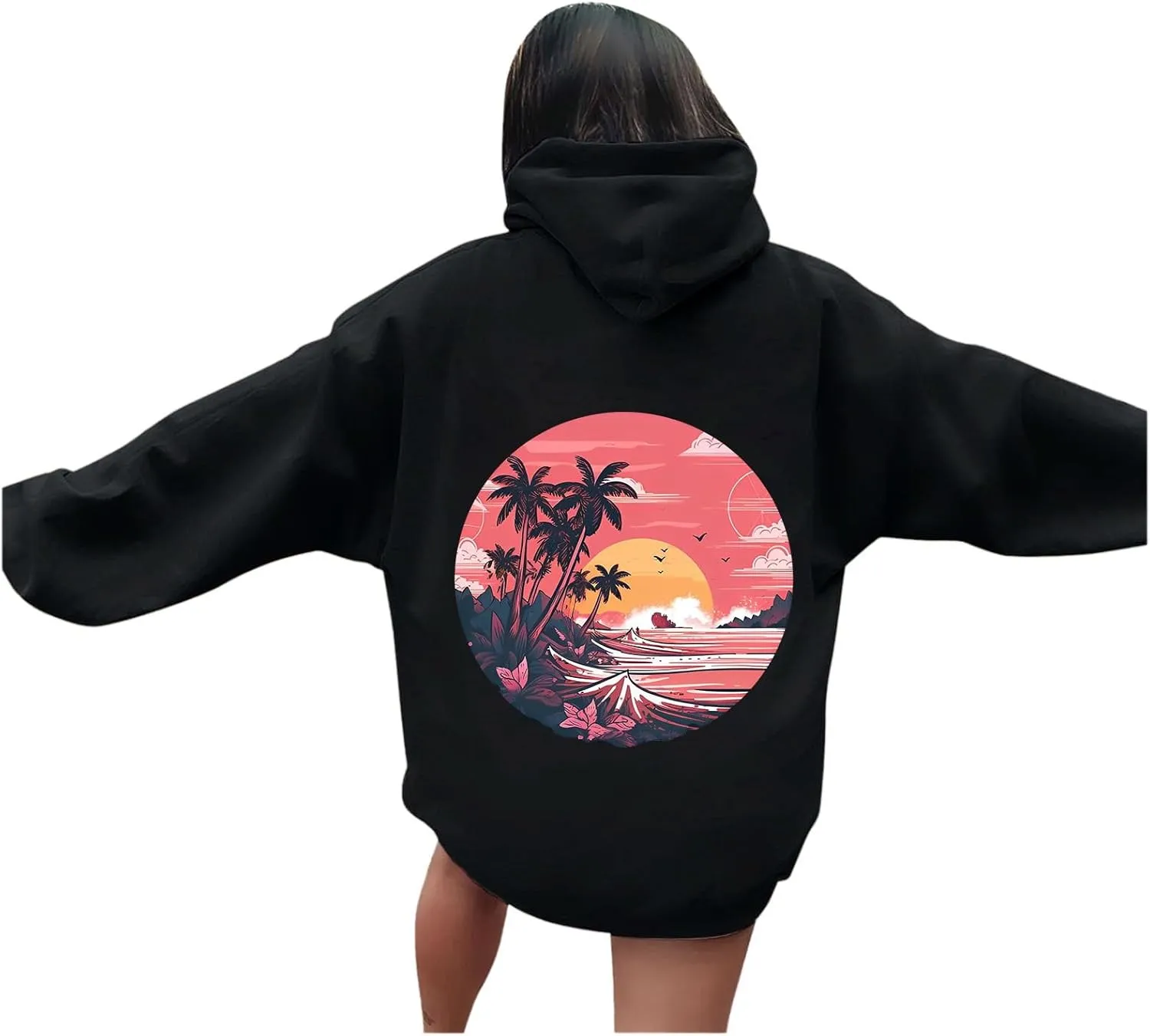 Pink Hoodie Oversized Hoodies for Women, Teen Girls Preppy Sweatshirt Long Sleeve Sweatshirts,Pink