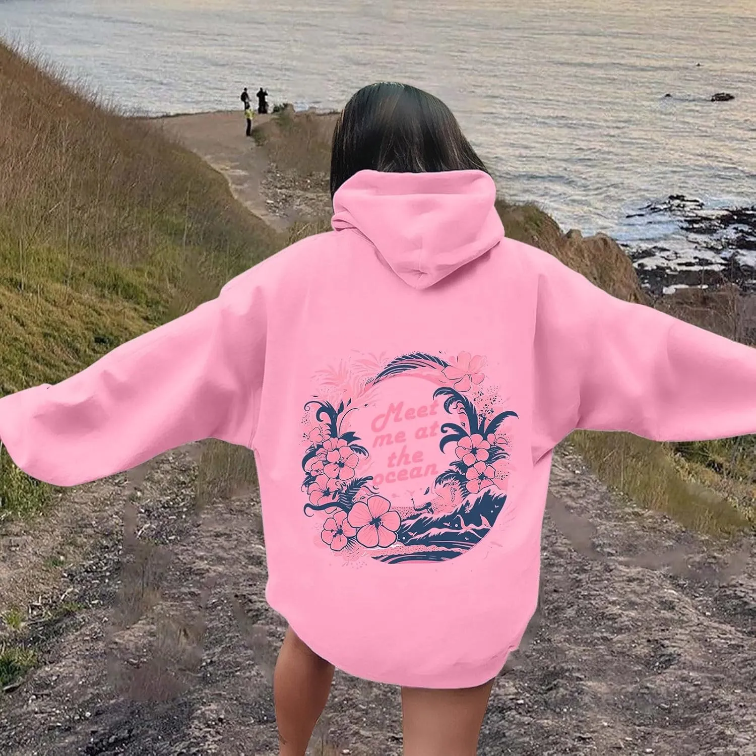 Pink Hoodie Oversized Hoodies for Women, Teen Girls Preppy Sweatshirt Long Sleeve Sweatshirts,Pink