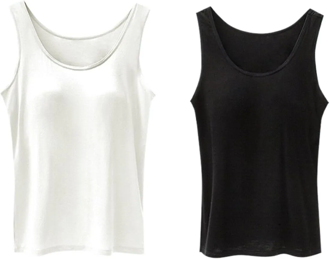 Plus Size Tank Top for Women with Shelf Bra Adjustable Wide Strap Camisole Summer Basic Udershirts 12 PC