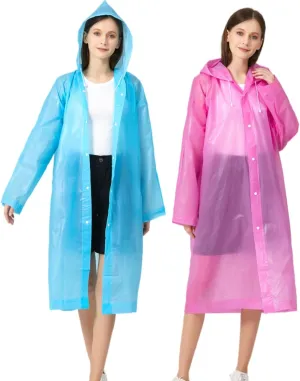 Rain Ponchos for Adults, Reusable Waterproof Hooded EVA Rain Coats Rain Jackets Rainwear for Women Men, Pack of 2