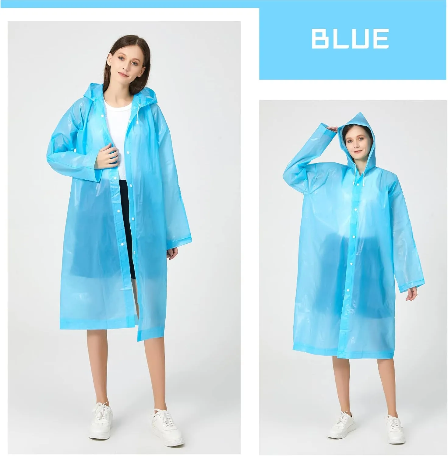 Rain Ponchos for Adults, Reusable Waterproof Hooded EVA Rain Coats Rain Jackets Rainwear for Women Men, Pack of 2