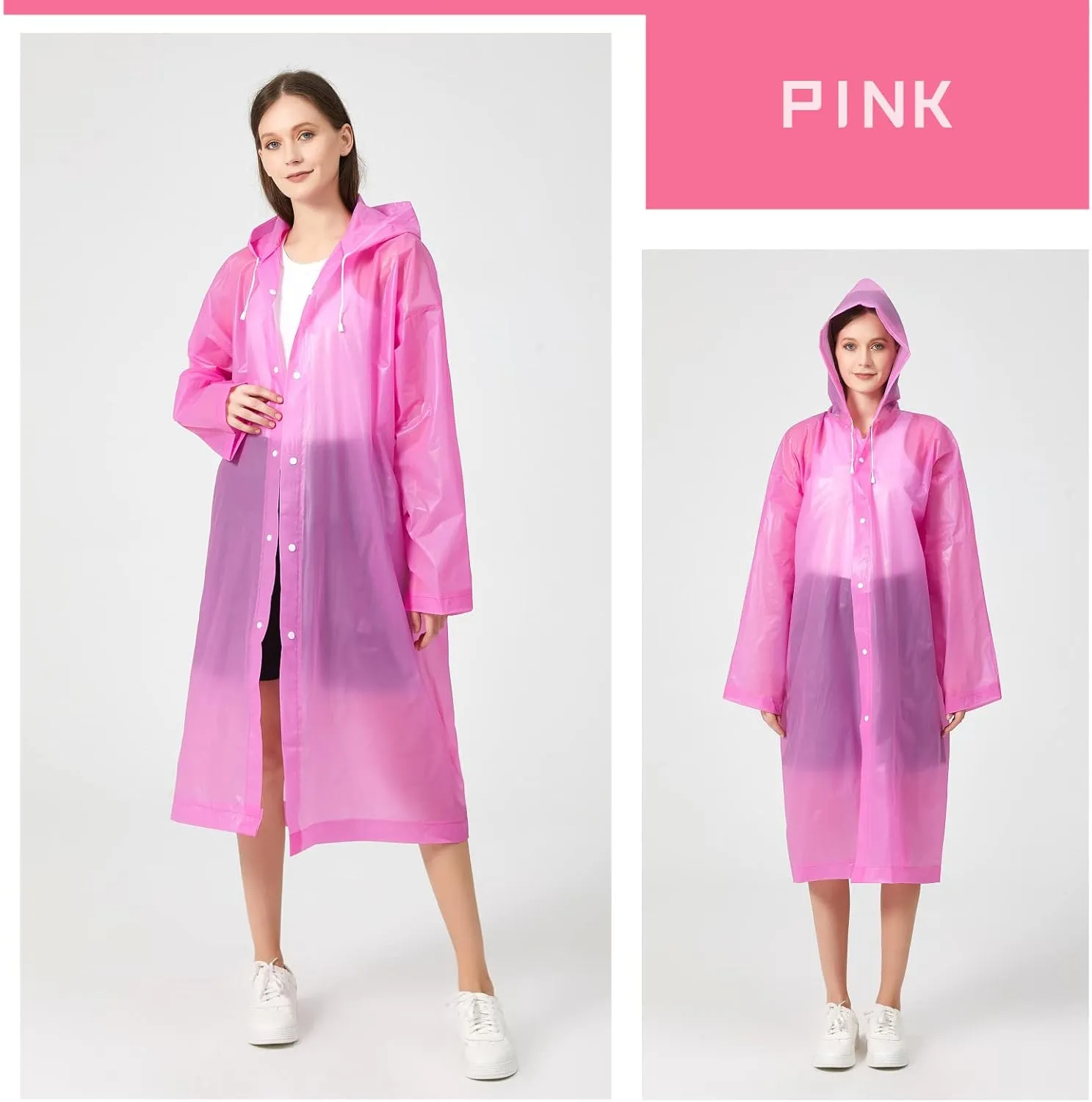 Rain Ponchos for Adults, Reusable Waterproof Hooded EVA Rain Coats Rain Jackets Rainwear for Women Men, Pack of 2